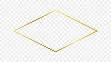 Gold glowing rhombus shape frame isolated on background. Shiny frame with glowing effects. Vector illustration.