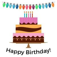 tarjeta de felicitación con pastel dulce para celebración de cumpleaños. ilustración vectorial vector
