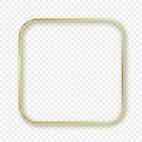 Gold glowing rounded square frame with shadow isolated on background. Shiny frame with glowing effects. Vector illustration.