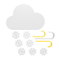 3d icon of white snow is falling from the clouds in the wind png