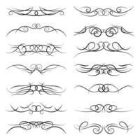 Set of vintage decorative curls, swirls, monograms and calligraphic borders. Line drawing design elements in black color on white background. Vector illustration.