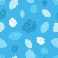 Seamless pattern with clouds on blue sky. Cute endless cloudscape. Vector illustration.