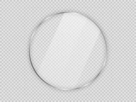 Glass plate in circle frame isolated on background. Vector illustration.