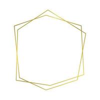 Gold geometric polygonal frame with shining effects isolated on white background. Empty glowing art deco backdrop. Vector illustration.