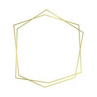 Gold geometric polygonal frame with shining effects isolated on white background. Empty glowing art deco backdrop. Vector illustration.