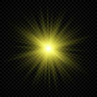 Light effect of lens flares. Yellow glowing lights starburst effects with sparkles vector