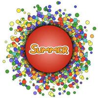 Red sphere with yellow lettering Summer on abstract colorful background with irregular circles vector