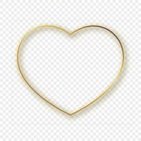 Gold glowing heart shape frame with shadow isolated on background. Shiny frame with glowing effects. Vector illustration.