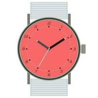 Classic design mechanical wristwatch isolated on white background. Clock face with hour, minute and second hands. Vector illustration.