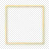 Gold glowing square frame with shadow isolated on background. Shiny frame with glowing effects. Vector illustration.