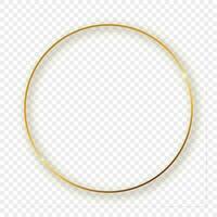 Gold glowing circle frame with shadow isolated on background. Shiny frame with glowing effects. Vector illustration.