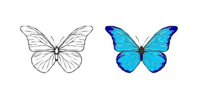Butterflies. Hand drawn blue and black butterflies. Vector scalable graphics