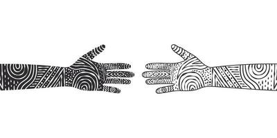 Hands with beautiful patterns. Silhouettes of different hands. Vector scalable graphics