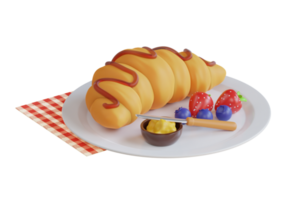 Realistic french croissant 3d illustration. 3d illustration of breakfast with croissant. Traditional French cuisine pastry for bakery, restaurant or cafe menu design. png