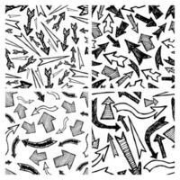 Seamless pattern with black hand drawn arrows. Set of four creative abstract backgrounds. Vector illustration