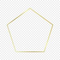 Gold glowing pentagon shape frame isolated on background. Shiny frame with glowing effects. Vector illustration.