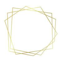 Gold geometric polygonal frame with shining effects isolated on white background. Empty glowing art deco backdrop. Vector illustration.