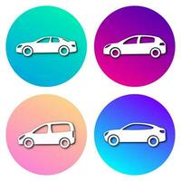 Set of four white cars in circle with modern gradient and shadow. Vector illustration