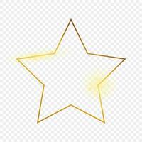 Gold glowing star shape frame isolated on background. Shiny frame with glowing effects. Vector illustration.