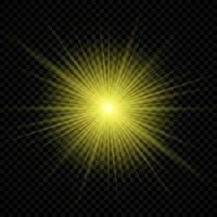 Light effect of lens flares. Yellow glowing lights starburst effects with sparkles vector