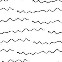 Seamless pattern with black hand drawn doodle wavy lines on white background. Abstract grunge texture. Vector illustration