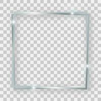 Double silver shiny square frame with glowing effects and shadows vector