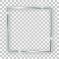 Double silver shiny square frame with glowing effects and shadows vector