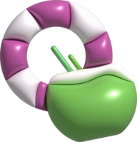 illustration 3D. Set of rubber rings and summer coconuts for design. png