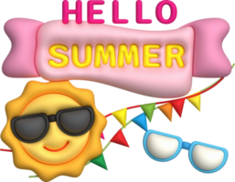 illustrazione 3d. sole indossare occhiali da sole icona e testo Ciao estate per design. png