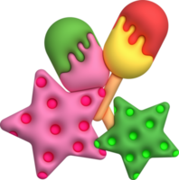 illustration 3D. Summer starfish and ice cream set for design. png