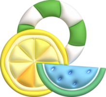 illustration 3D. Watermelon set. Orange. Swimming ring. In summer. png