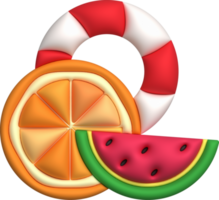 illustration 3D. Watermelon set. Orange. Swimming ring. In summer. png