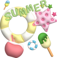 illustrazione 3d, icona impostare, stella marina, ghiaccio crema, estate, per design png
