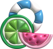 Illustration 3d. Wassermelone Satz. orange. Schwimmen Ring. im Sommer. png