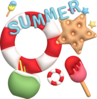 illustration 3d, icon set, starfish, ice cream, summer, for design png