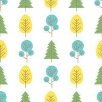 Seamless pattern with colored trees on white background. Vector illustration.