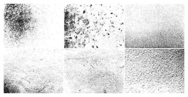 Grunge grainy dirty texture. Set of six abstract urban distress overlay backgrounds. Vector illustration