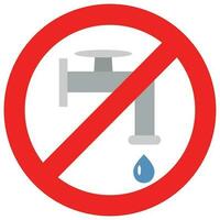 Sign close valve with water. Water pipe faucet, drop and ban flow. Vector illustration