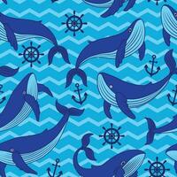 Vector pattern with whales on a striped background