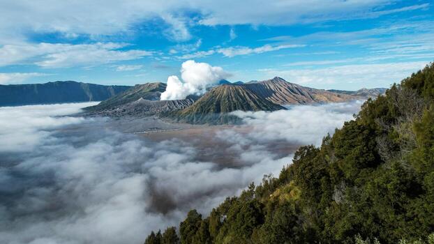 aéreo ver de el montar bromo, es un activo volcán y parte de el tengger macizo, en este Java, Indonesia foto