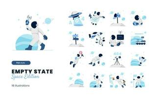 Empty State Illustration with space Astronaut Theme with various empty state, empty inbox, no message, 404, error page vector