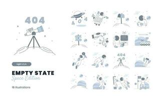 Empty State Illustration with space Astronaut Theme with various empty state, empty inbox, no message, 404, error page vector