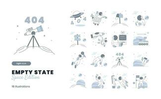 Empty State Illustration with space Astronaut Theme with various empty state, empty inbox, no message, 404, error page vector