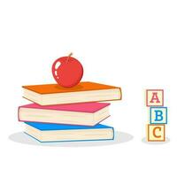 Stack of books and ABC cube. vector