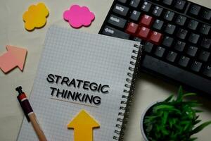 Strategic Thinking write on a book isolated on office desk. photo