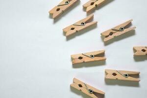 Close up concept Wooden clamping isolated on white background. photo