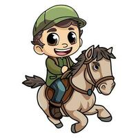 contento granjero hombre montando un caballo personaje ilustración en garabatear estilo vector