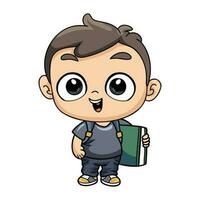 Happy boy holding a book illustration in doodle style vector