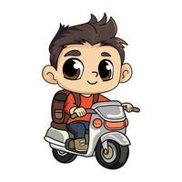 Happy delivery man with scooter character illustration in doodle style vector