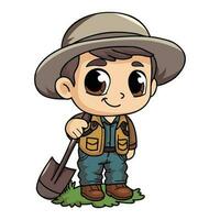 Happy farmer man working hard character illustration in doodle style vector